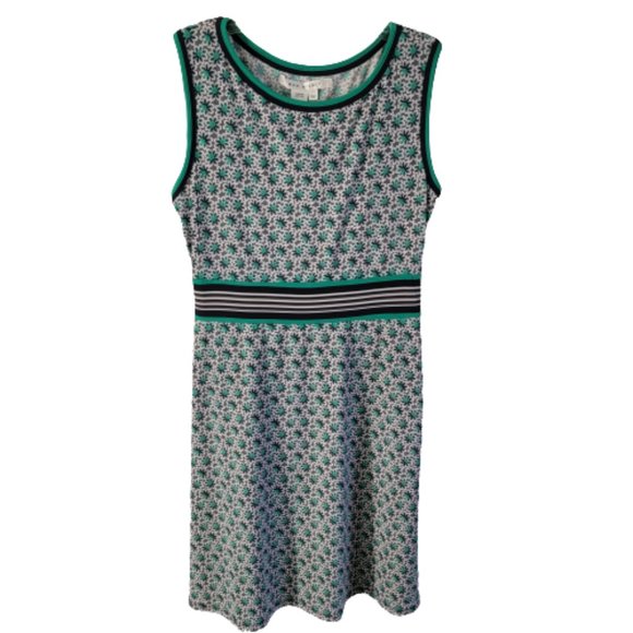 Max Studio White Navy and Green Daisy Sleeveless Fit and Flare Dress - Picture 1 of 10